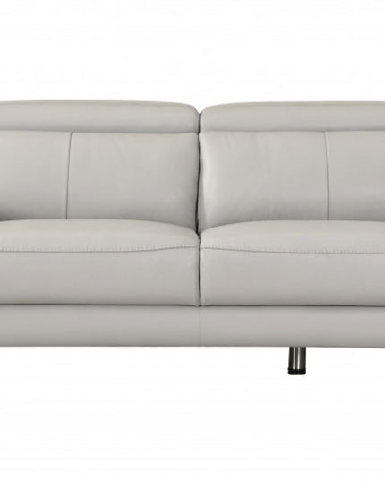 87" Light Gray Italian Leather Sofa With Silver Legs