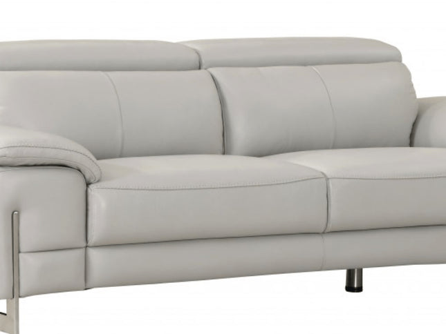 87" Light Gray Italian Leather Sofa With Silver Legs