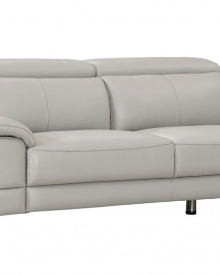 87" Light Gray Italian Leather Sofa With Silver Legs