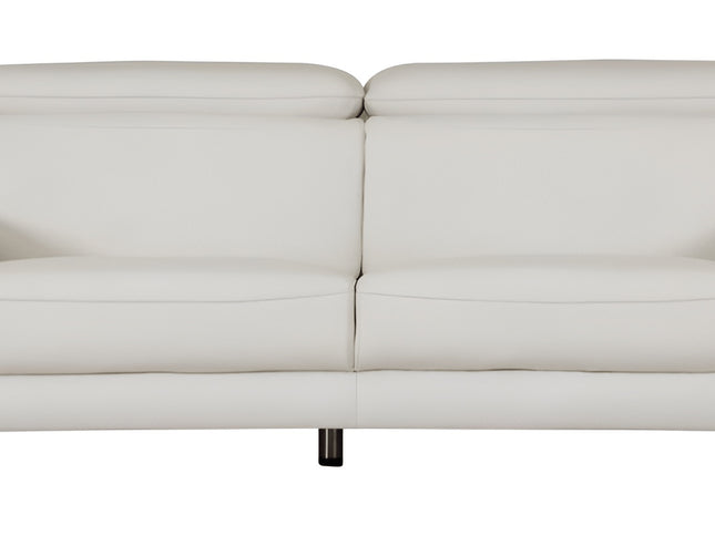 87" White Italian Leather Sofa With Silver Legs