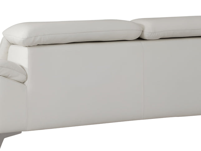 87" White Italian Leather Sofa With Silver Legs