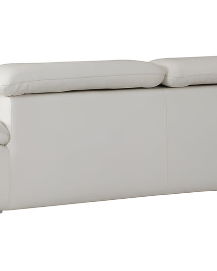 87" White Italian Leather Sofa With Silver Legs