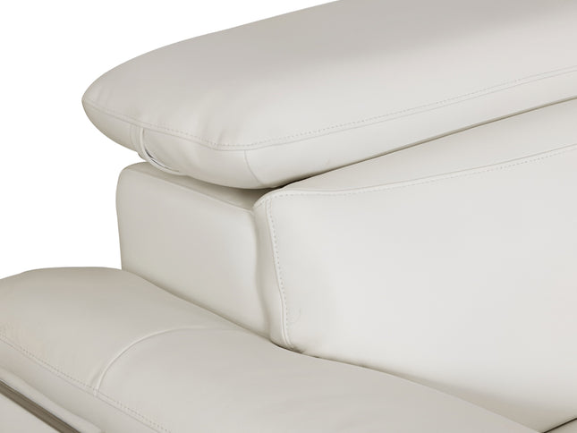 87" White Italian Leather Sofa With Silver Legs