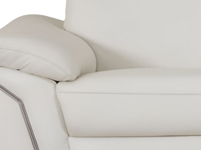 87" White Italian Leather Sofa With Silver Legs