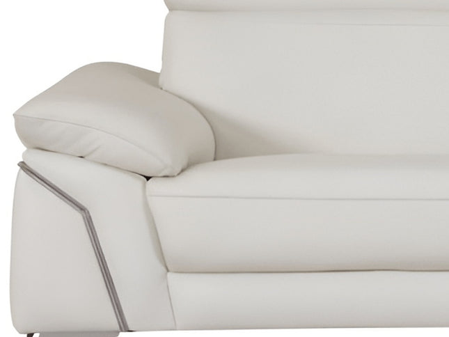 87" White Italian Leather Sofa With Silver Legs