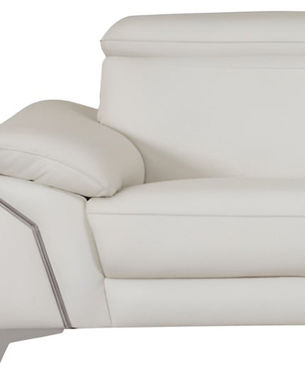 87" White Italian Leather Sofa With Silver Legs