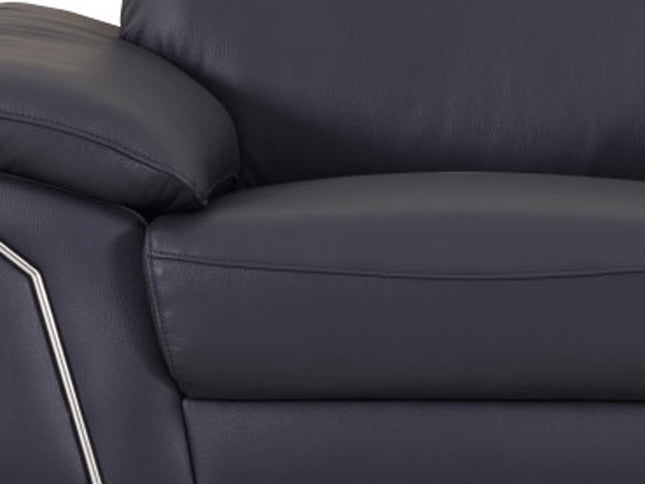 Three Piece Indoor Blue Italian Leather Six Person Seating Set