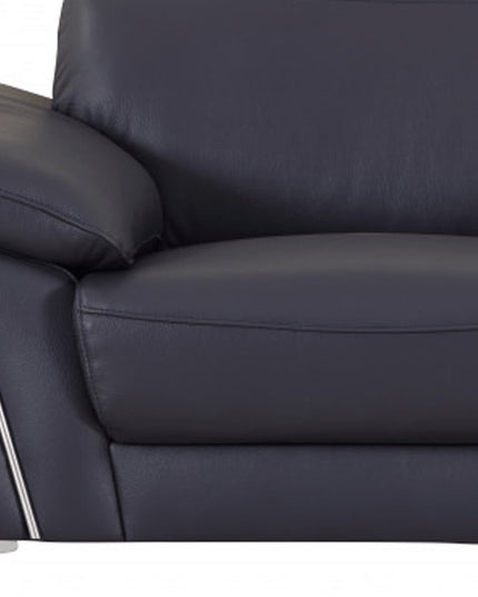 Three Piece Indoor Blue Italian Leather Six Person Seating Set