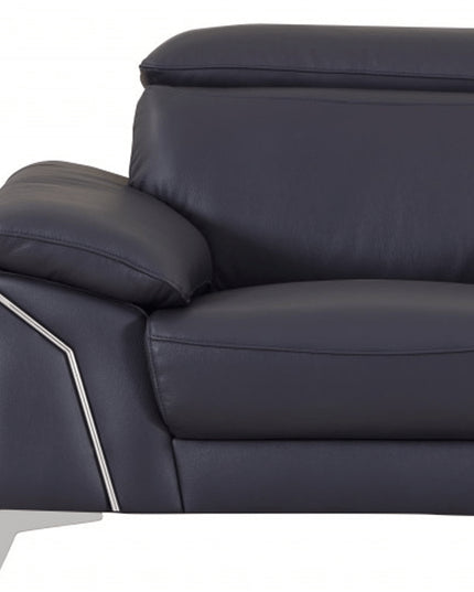 Three Piece Indoor Blue Italian Leather Six Person Seating Set