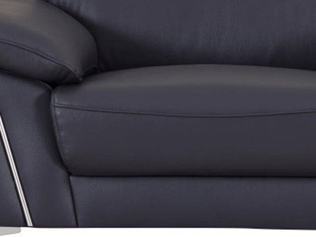 51" Blue And White Genuine Leather Chair and a Half