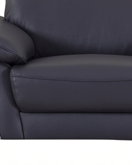 51" Blue And White Genuine Leather Chair and a Half