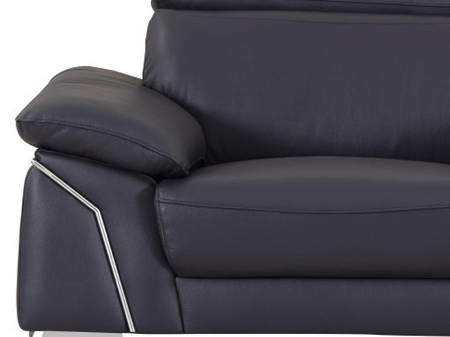 51" Blue And White Genuine Leather Chair and a Half