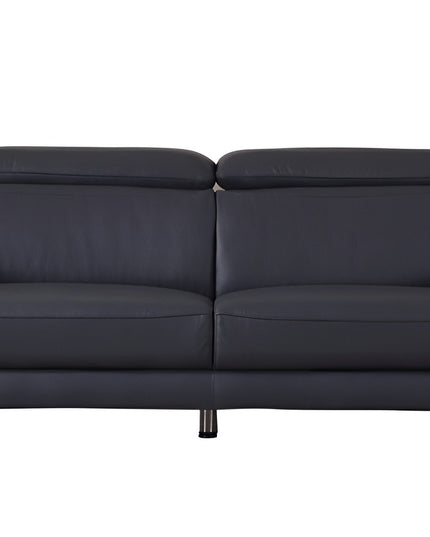87" Blue Italian Leather Sofa With Silver Legs