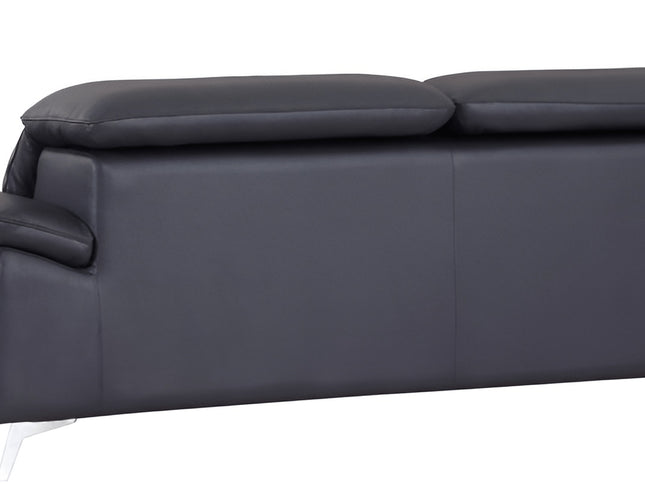 87" Blue Italian Leather Sofa With Silver Legs