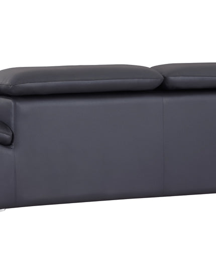 87" Blue Italian Leather Sofa With Silver Legs