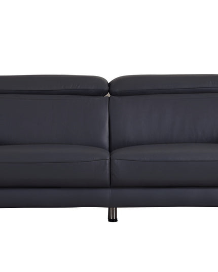 87" Blue Italian Leather Sofa With Silver Legs