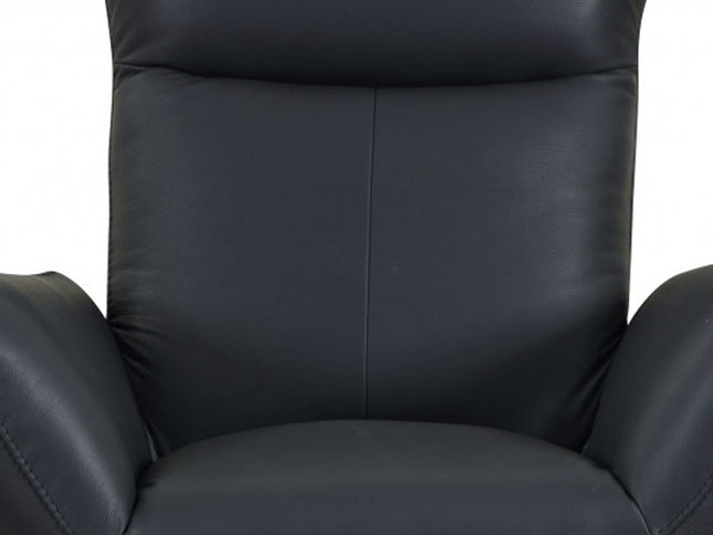 37" Blue And Silver Genuine Leather Lounge Chair