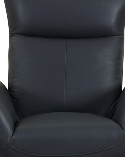 37" Blue And Silver Genuine Leather Lounge Chair