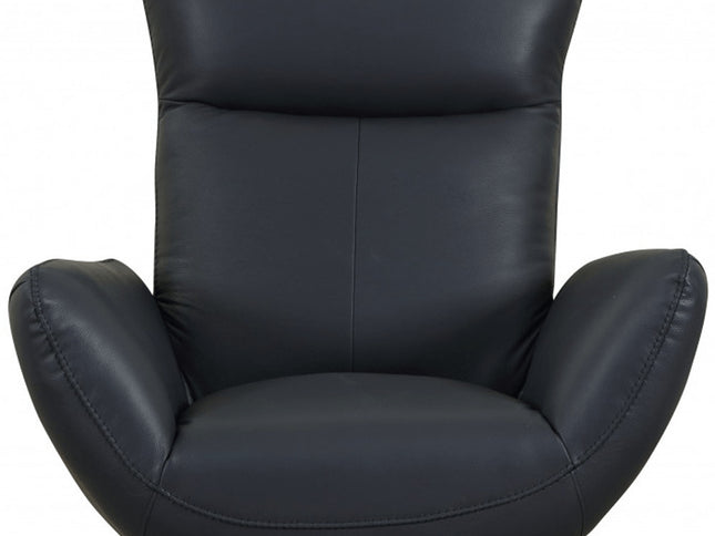 37" Blue And Silver Genuine Leather Lounge Chair