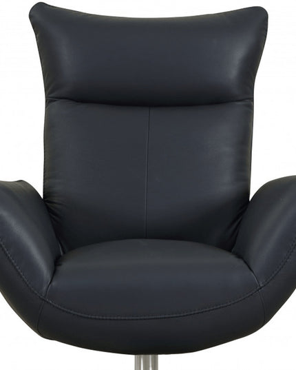 37" Blue And Silver Genuine Leather Lounge Chair