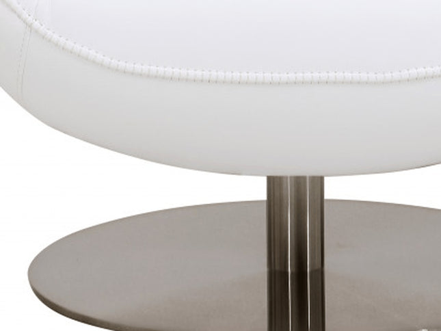 37" White And Silver Genuine Leather Lounge Chair