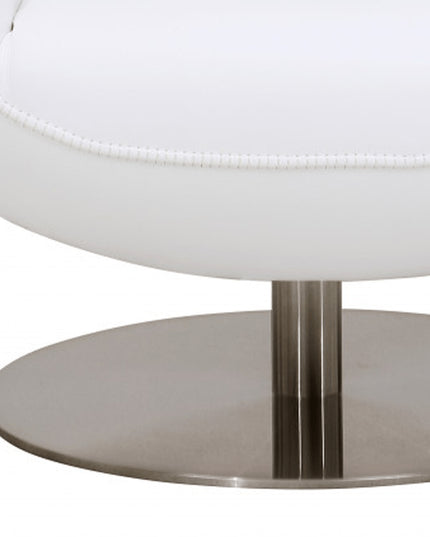 37" White And Silver Genuine Leather Lounge Chair