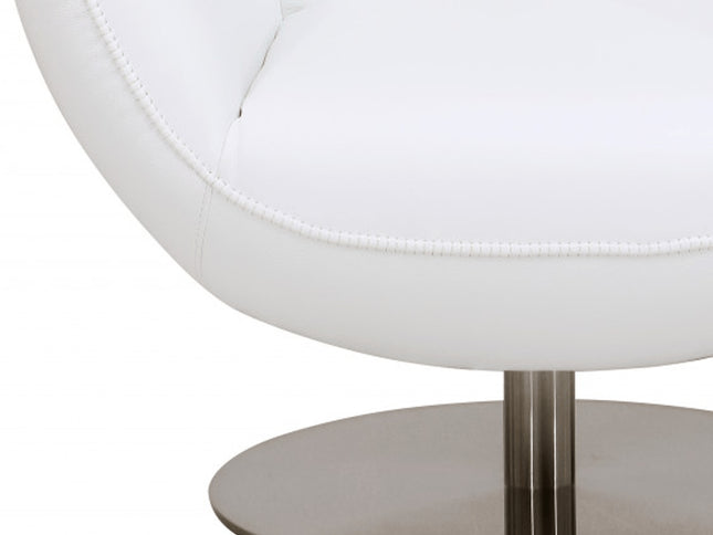 37" White And Silver Genuine Leather Lounge Chair