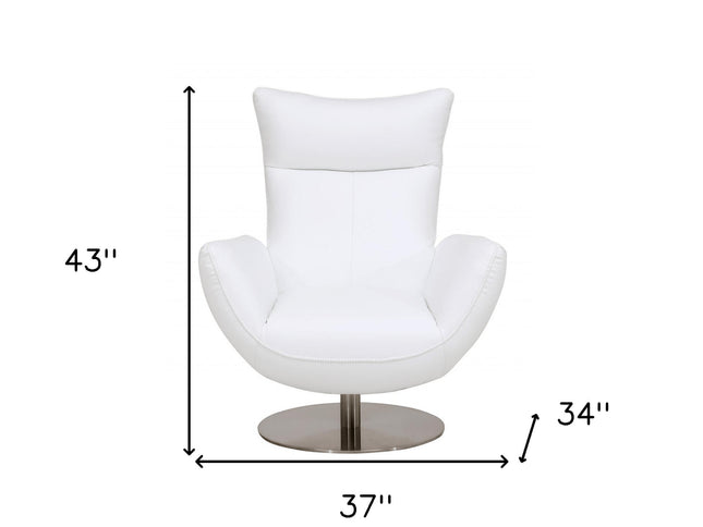 37" White And Silver Genuine Leather Lounge Chair