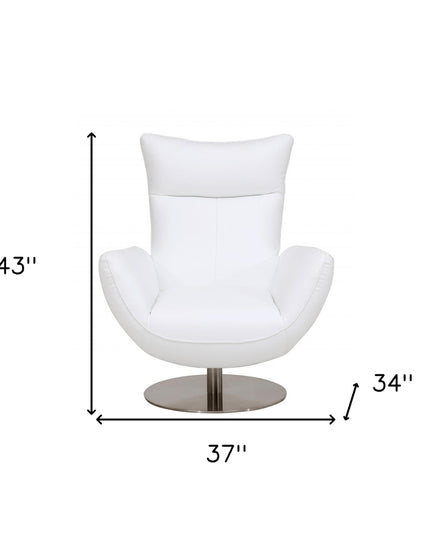 37" White And Silver Genuine Leather Lounge Chair