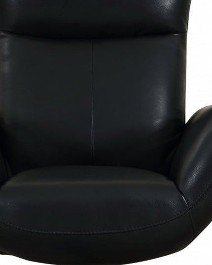 37" Black And Silver Genuine Leather Lounge Chair