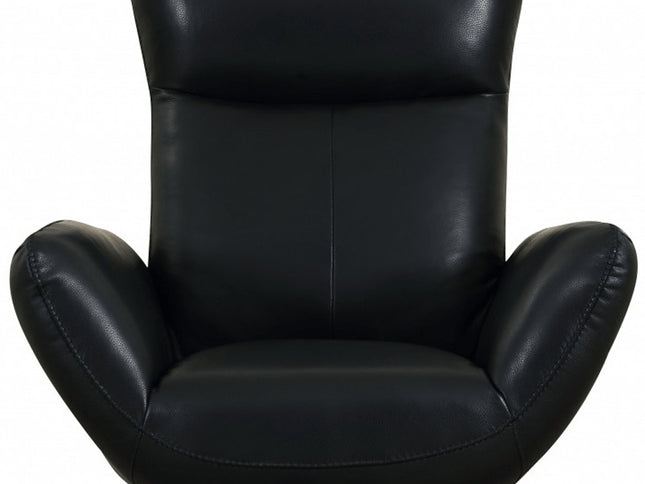 37" Black And Silver Genuine Leather Lounge Chair
