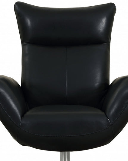 37" Black And Silver Genuine Leather Lounge Chair