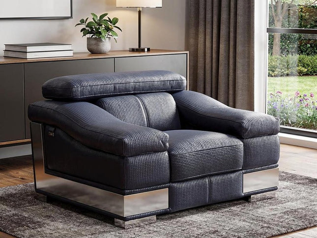 49" Black And Silver Genuine Leather Arm Chair