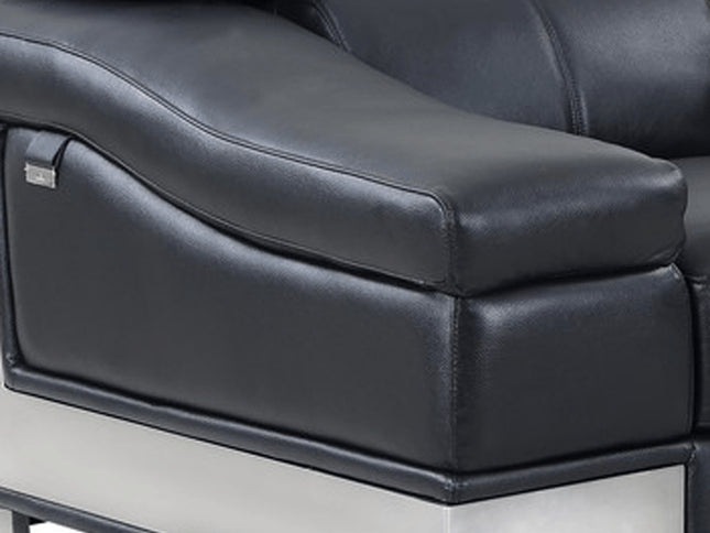 49" Black And Silver Genuine Leather Arm Chair