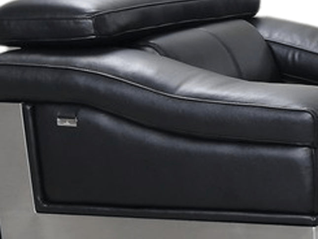 Three Piece Indoor Black Italian Leather Six Person Seating Set