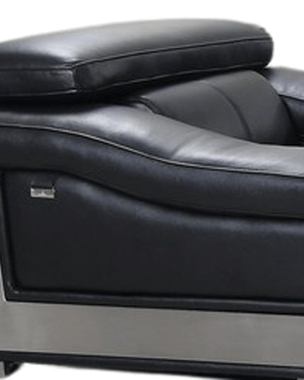 Three Piece Indoor Black Italian Leather Six Person Seating Set