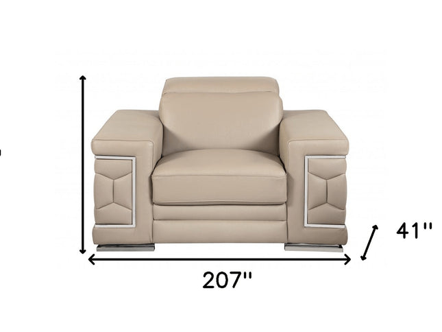 Three Piece Indoor Beige Italian Leather Six Person Seating Set