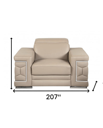 Three Piece Indoor Beige Italian Leather Six Person Seating Set