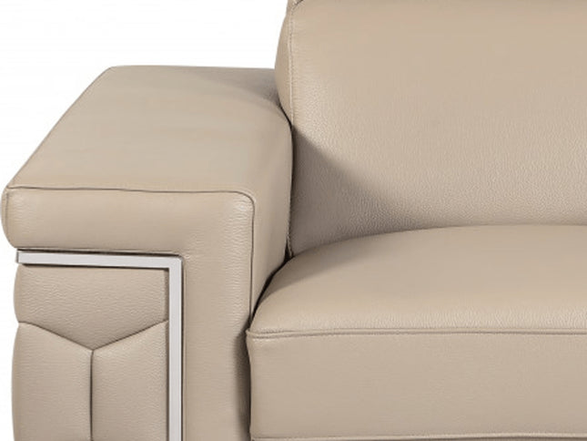 Three Piece Indoor Beige Italian Leather Six Person Seating Set