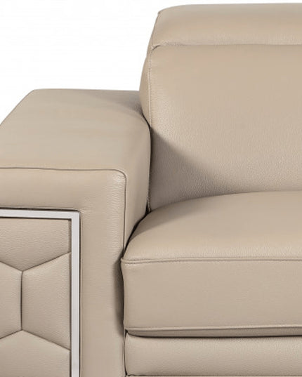 Three Piece Indoor Beige Italian Leather Six Person Seating Set