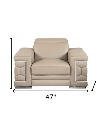 47" Beige And Silver Faux Leather Club Chair
