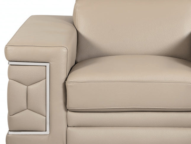 47" Beige And Silver Faux Leather Club Chair