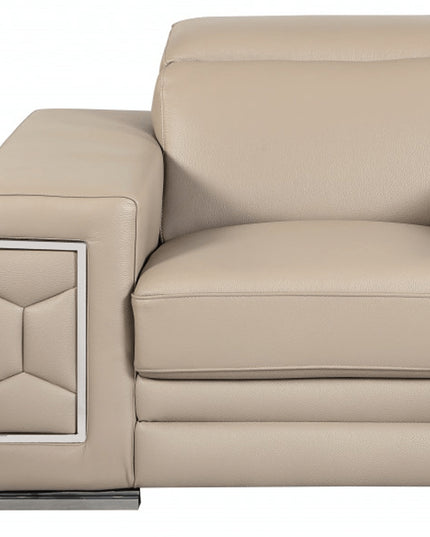 47" Beige And Silver Faux Leather Club Chair