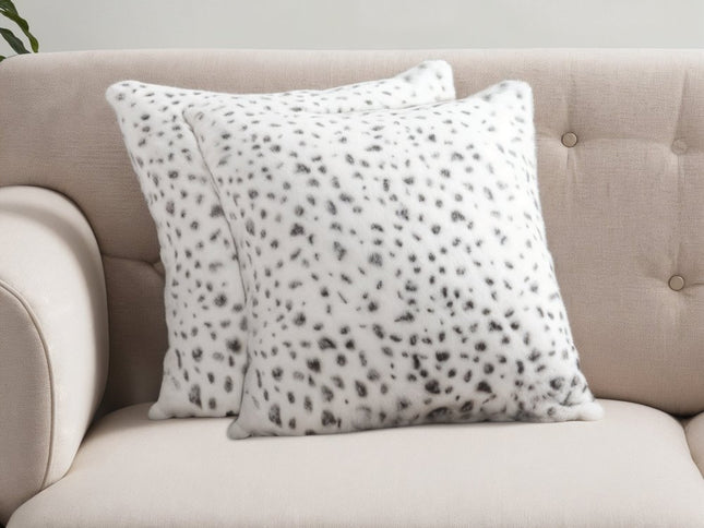 Set of Two 18" Brown and White Faux Fur Throw Pillow