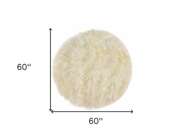 5' Off White Round Shag Sheepskin Area Rug
