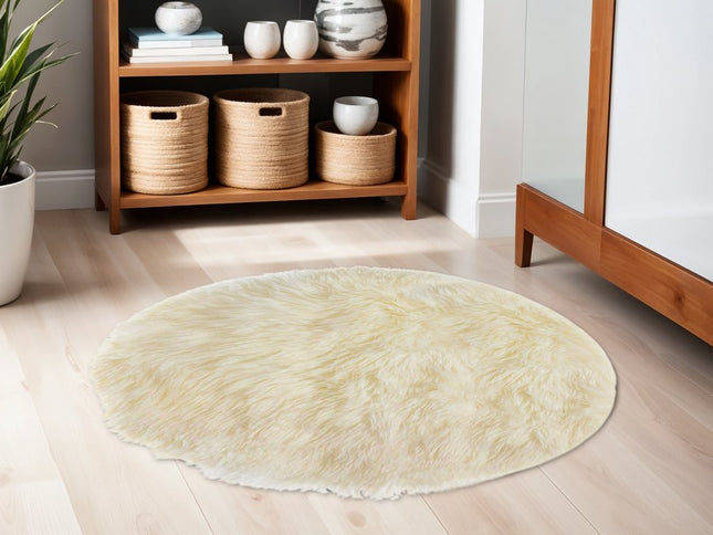 5' Off White Round Shag Sheepskin Area Rug