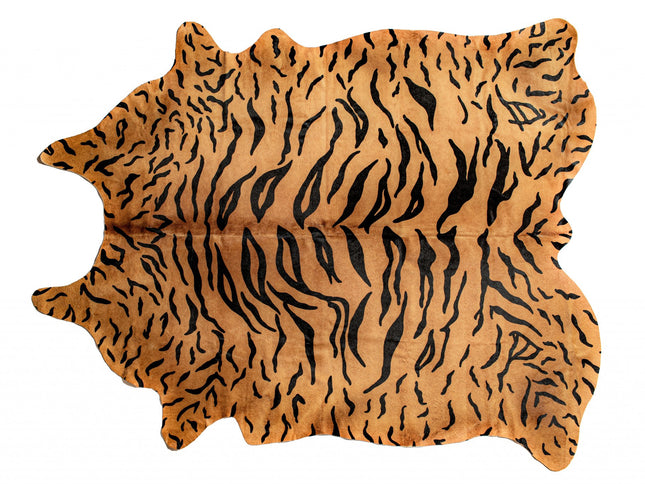 6' X 7' Brown And Black Cowhide Tiger Print Area Rug