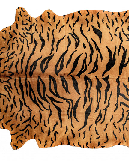6' X 7' Brown And Black Cowhide Tiger Print Area Rug