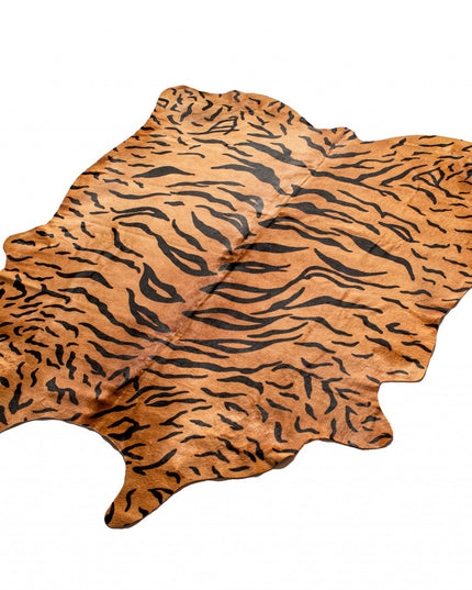 6' X 7' Brown And Black Cowhide Tiger Print Area Rug
