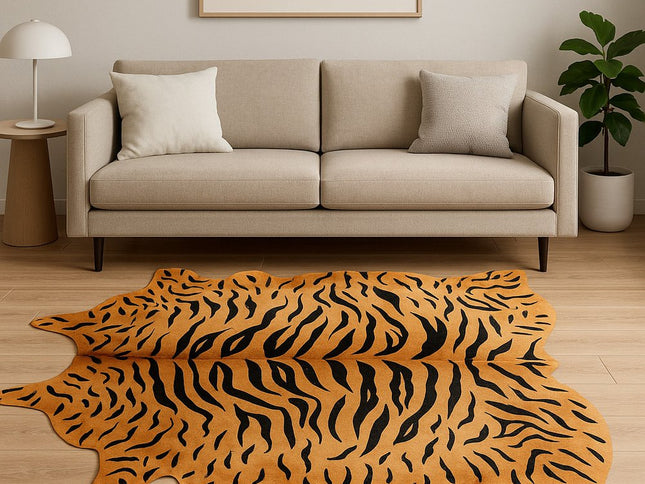 6' X 7' Brown And Black Cowhide Tiger Print Area Rug